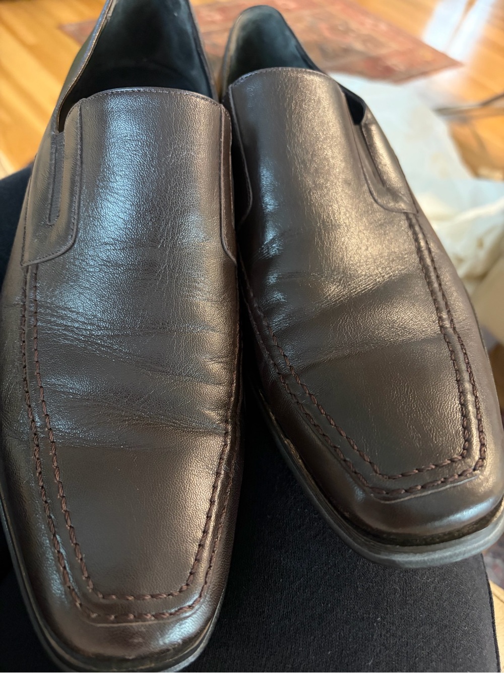 Bruno Magli Dark Brown Leather Slip-On Loafers